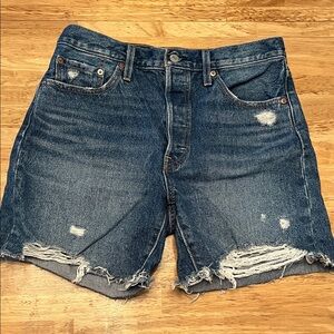 Levi's 501 Dark Blue Distressed Jean Shorts